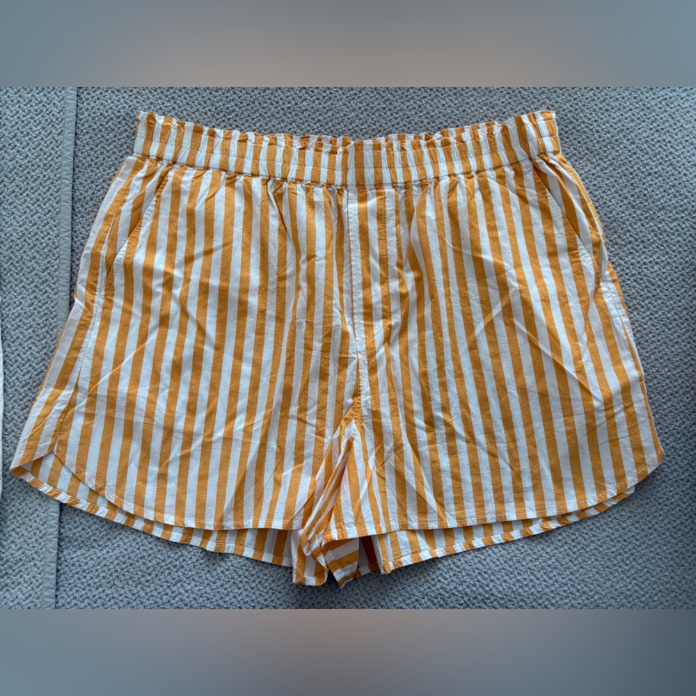 Madewell Yellow and White Cabana Striped Pull-On Shorts